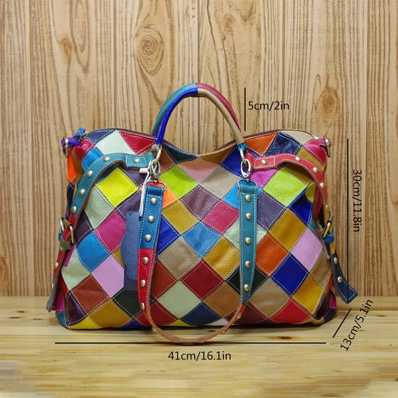 Shoulder Bag for Women Top Grain Leather Color Block Handmade Designer Timeless Everyday Convertible Strap Luxury Handbag