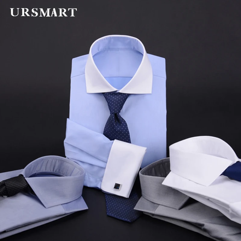 French cuff business shirt slim British classic 2024 new fashion Windsor collar men's office shirts