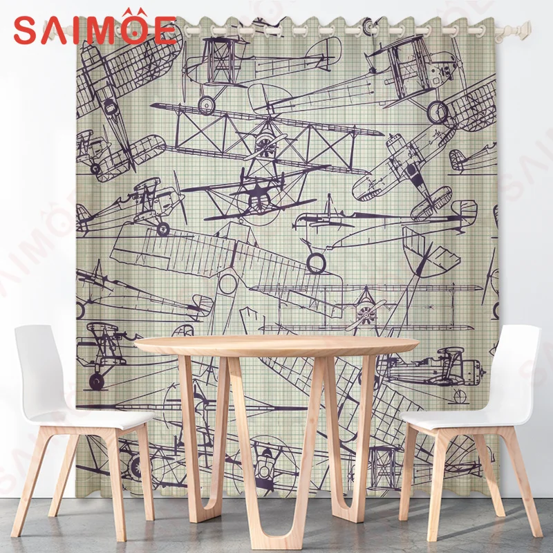 3D European and American Retro Train Ship Custom Curtains Airplane Subway High Rail Thin Polyester Fabric Office Home Decoration