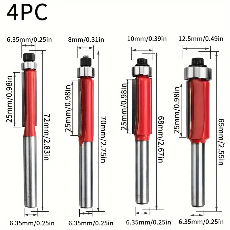 4-Piece Professional Embedded Dresser Router Bit Set - Woodworking Bearing Dresser for Maximum Accuracy