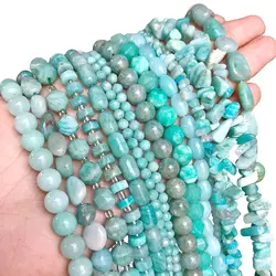 42 Types Blue Amazonite Bead Natural Stone Cube Round Irregular Loose Beads for Jewelry Making Supplies DIY Bracelet Accessories