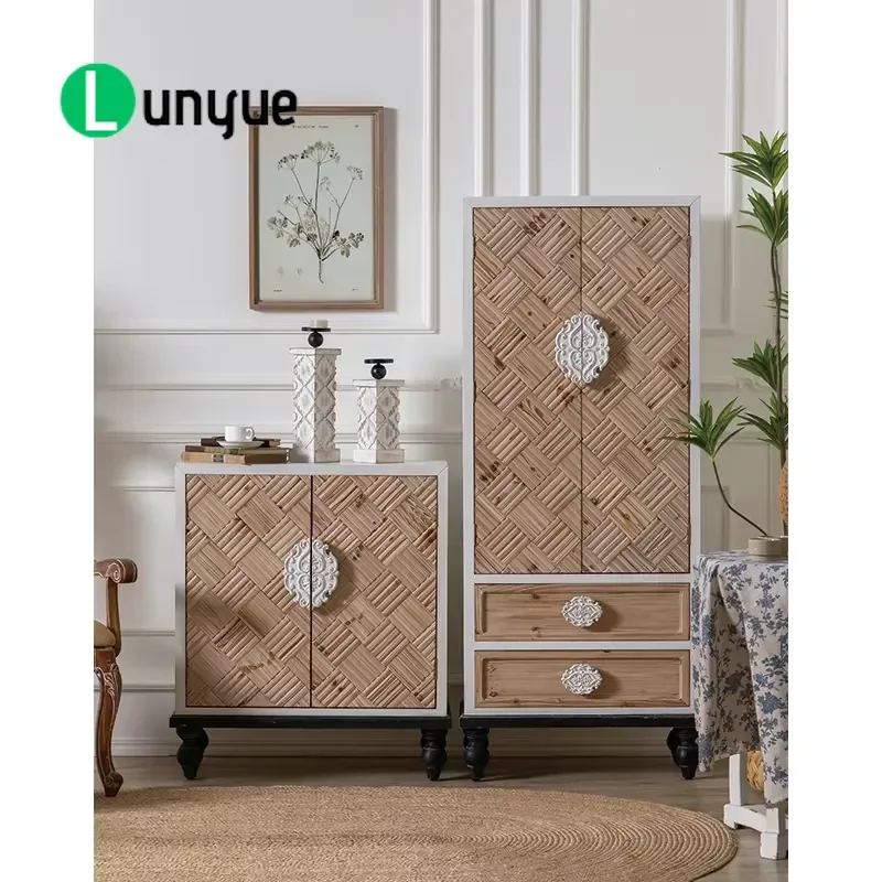Art Vintage Solid Wooden Cabinet Luxury Farmhouse Furniture with Fancy Handle for Home and Living Room Best Quality