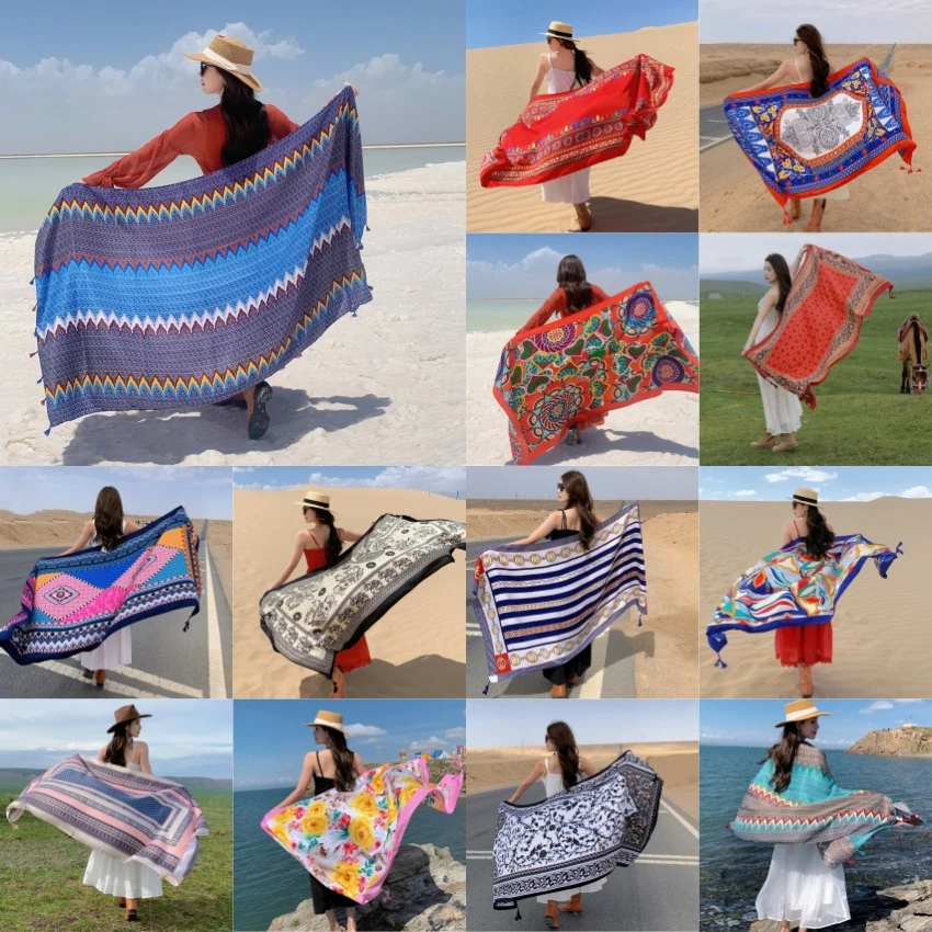 17 Styles 90x180cm Travel Beach Sunscreen Scarve Bikini Large Shawl Sarong Wrap Scarf Women Brazilian Swimsuit Bathing Cover-ups