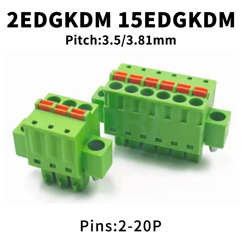 (10 Pcs) KF 2EDGKDM 3.5mm 3.81mm Spring-loaded terminal block with ears and flange butt connector JM 15EDGKDM 3.5 3.81