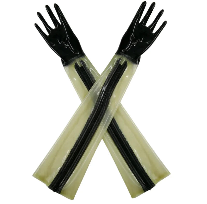 Sexy 100%Latex Woman Men Long Gloves with Zip Handmade
