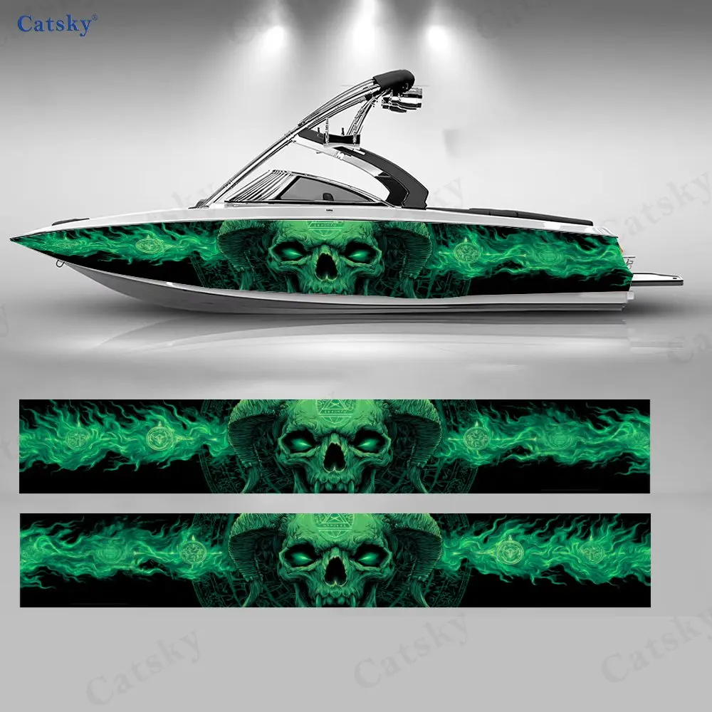 2Pcs Ember Demon Skull Boat Stickers, PVC Waterproof Durable Vinyl Wrap Decals for Fishing Boats, Durable and Stylish Design