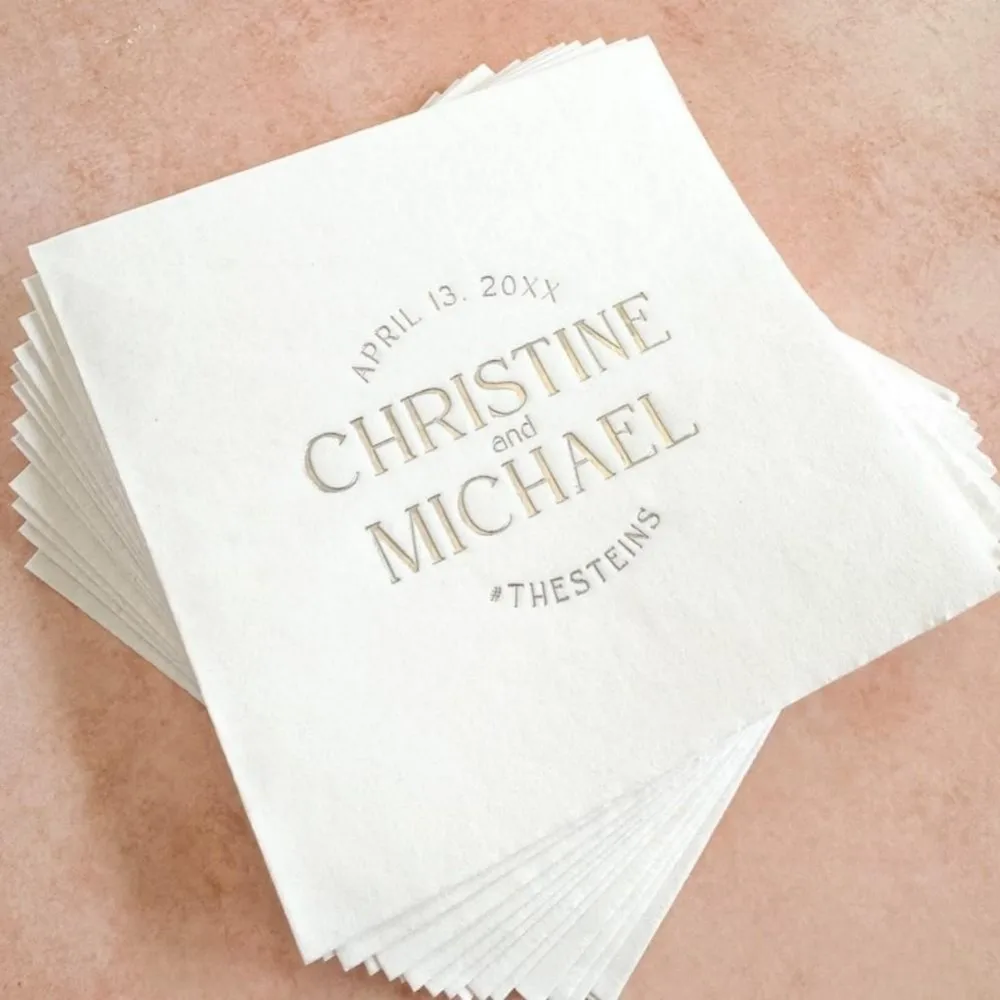 أسماء فوط كوكتيل الزفاف شخصية | مناديل زفاف من رقائق الذهب، دش الزفاف، الخطوبة، عشاء بروفة #3