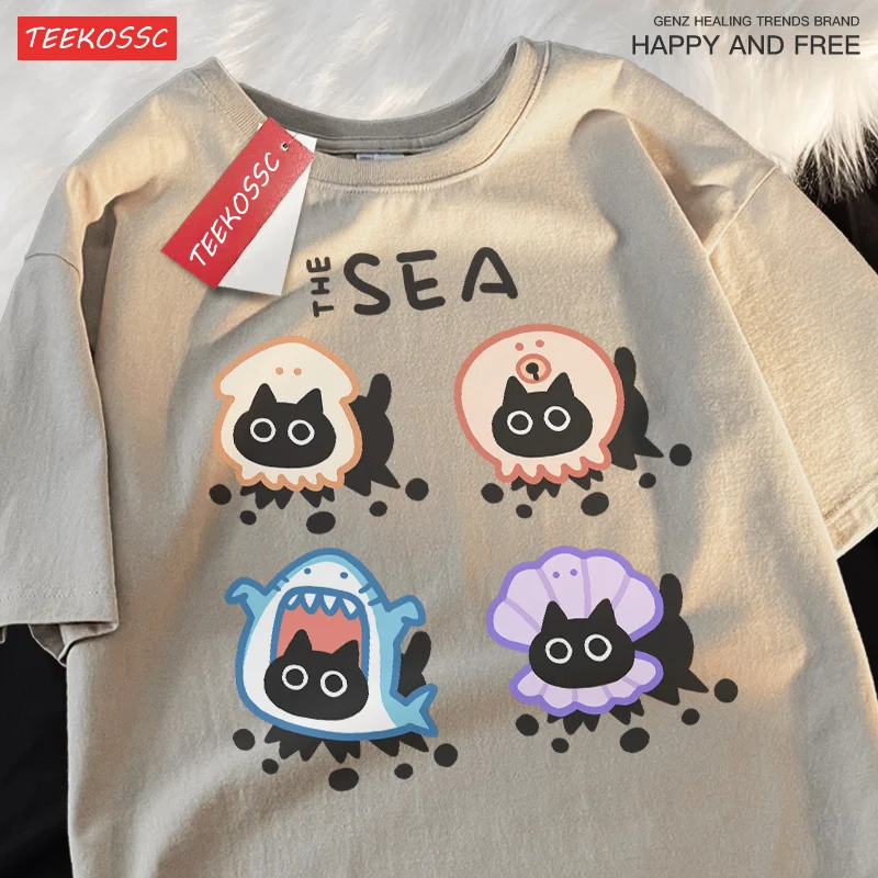 Ocean Cat Triple Cartoon Patternmen\'S Tee Clothing Cartoon Home Tee Clothing Popular Youth T Shirt Retro Funny Short Sleeve