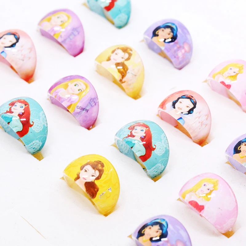 10/20Pcs Disney Elsa Rapunzel Mix Princess Kids Acrylic Rings Cartoon Girls Jewellery Birthday Party Christmas Friendship Gift