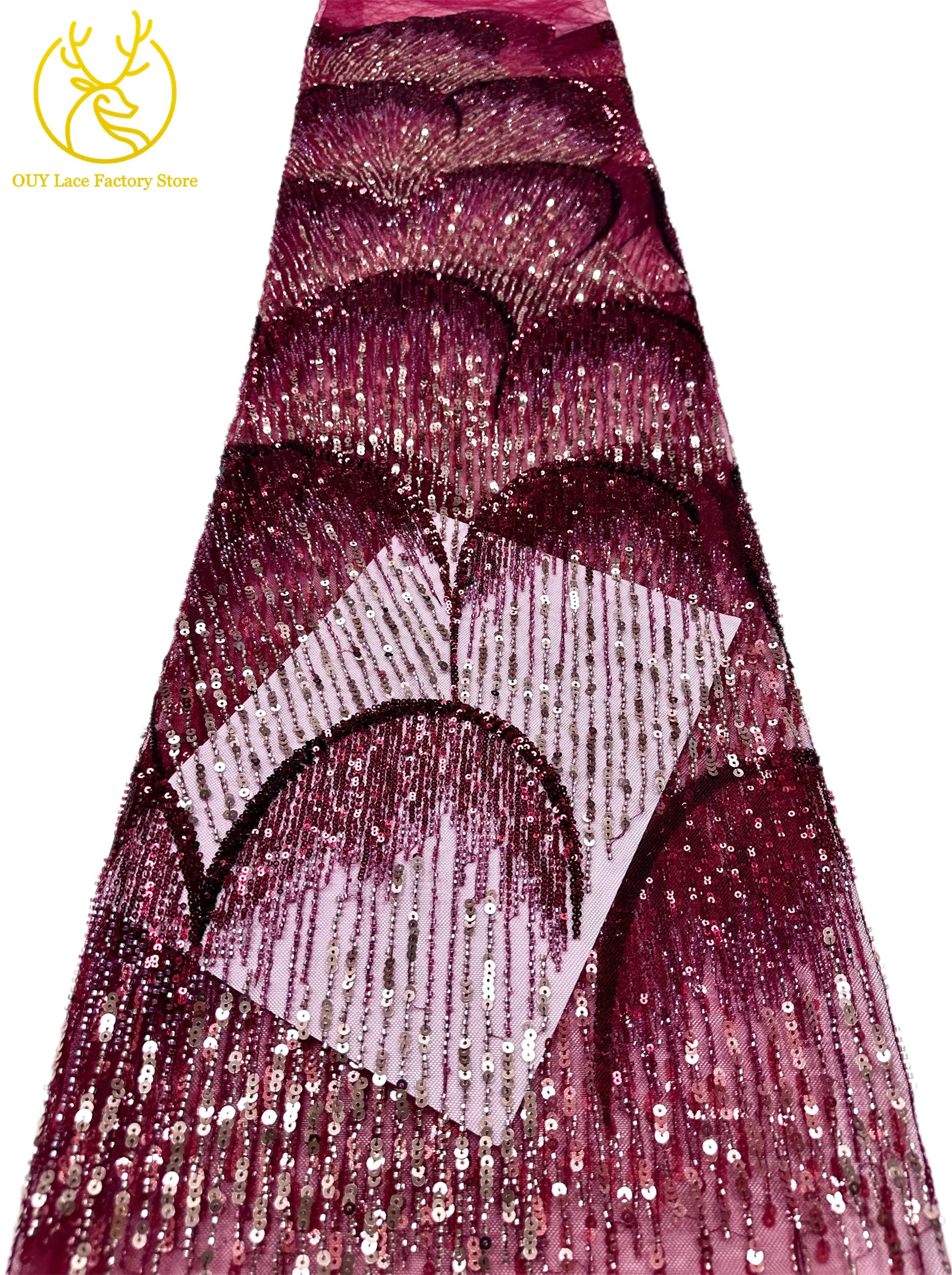 5 Yards afrikanischer Perlen-Pailletten-Spitzenstoff, hochwertiger, exquisiter nigerianischer Tüll-Mesh-Spitzenstoff zum Nähen von Hochzeitskleidern – Detail 32