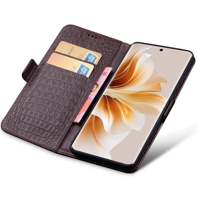 Luxury Genuine Leather Wallet Cover Business Phone Cases For Oppo Reno 11 10 Reno11 Reno10 Pro Cover Credit Card Money Slot Case