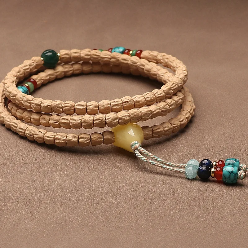 Natural Cypress Seed 108-Bead Wrap Bracelet Necklace with 2026 Turquoise Tibetan Cut Gifts