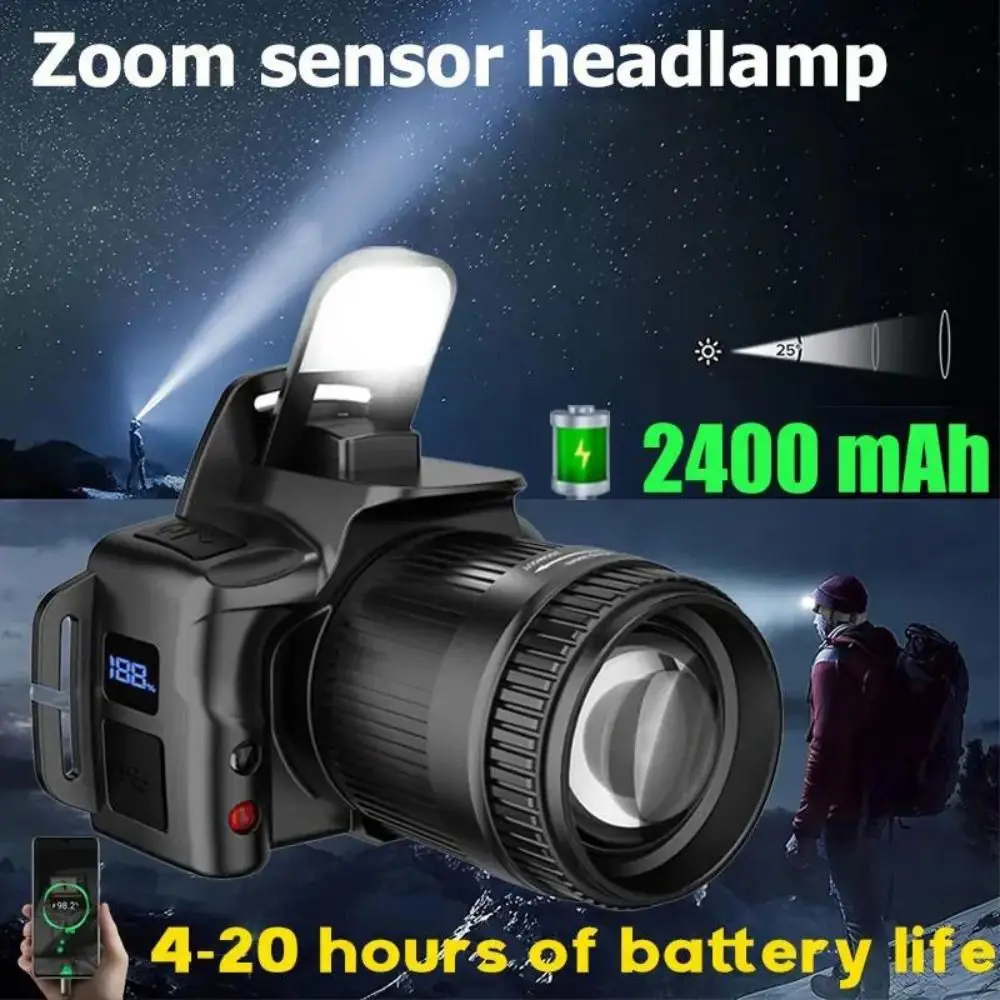 Telescopic Zoom Super Bright Headlight Black Waterproof Strong Light Led Headlamp Multifunctional Hands-Free LED Sensor Headlamp