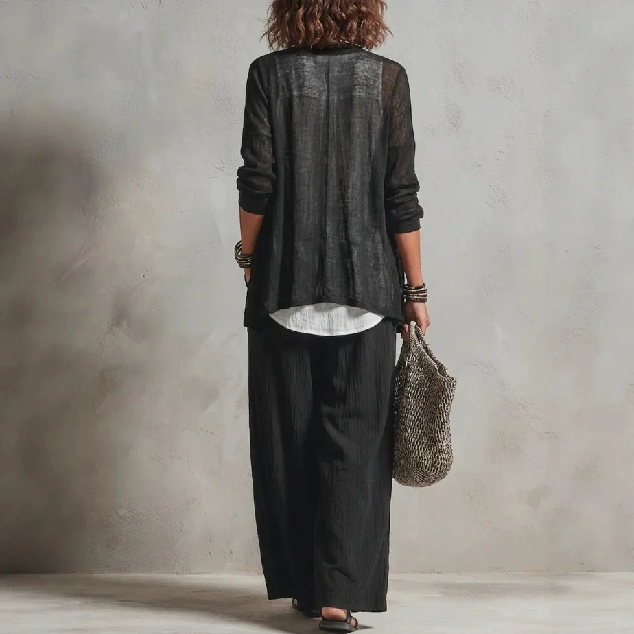 Layered Vest Cardigan and Wide Leg Pants Matching Set, Casual Jumpsuit Playsuit Overall Spring Summer
