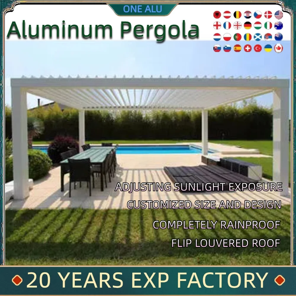 Bioclimatic Aluminum  Pergola 3x3m/10x10ft Automatic flip louvered roof with LED garden gazebo canopy carport