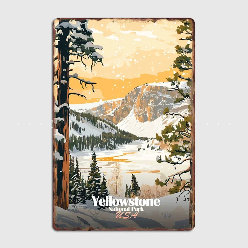 Yellowstone National Park Winter Travel Scenic Spot Poster Metal Sign Garage Club Tin Custom Home Wall Decor Room Decor