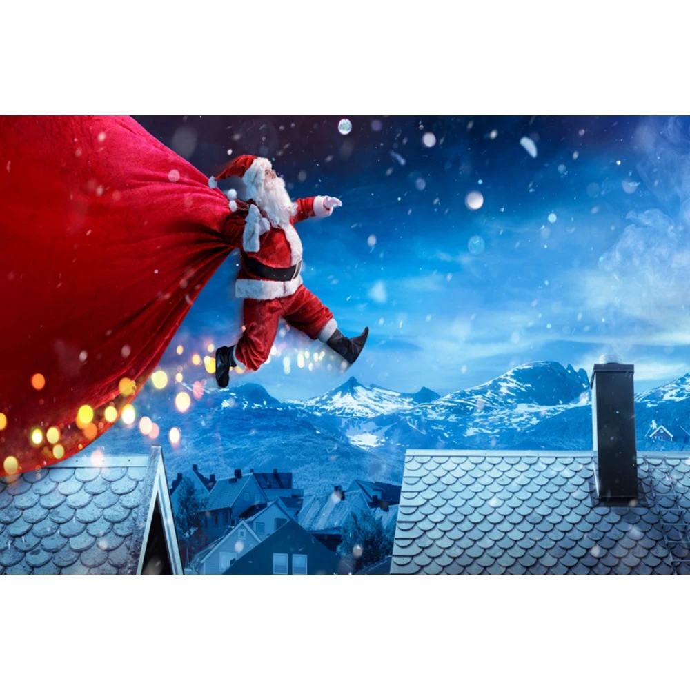 Winter Christmas Backdrop Starry Sky Moon Night Snowflake Pine Tree Forest Natural Scene Xmas kids Portrait Photo Background