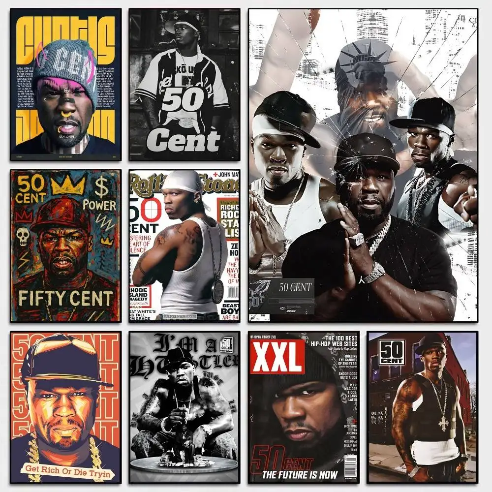 50 Cent American Hit Pop Hip Hop Movie Sticky Posters Retro Kraft Paper Sticker DIY Room Bar Cafe Aesthetic Art Wall Painting