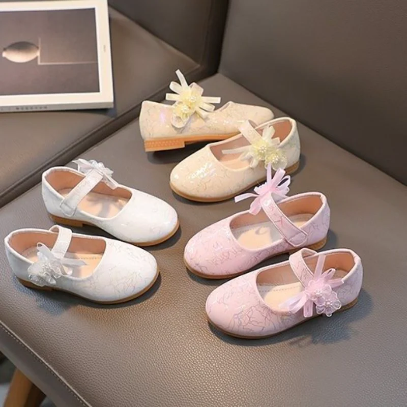 

Children's Fashion Leather Shoes Mary Janes Lace Flower Fashion Princess Girl Party Wedding Shoes 2023 Summer New Casual Soft