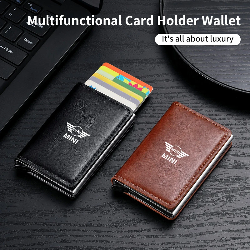 Car Accessories ID Card Pop-up Leather Alloy Wallet For MINI Cooper One JCW Coupe R56 R53 R52 R50 R55 R57 R58 R59 R60 F55 F53