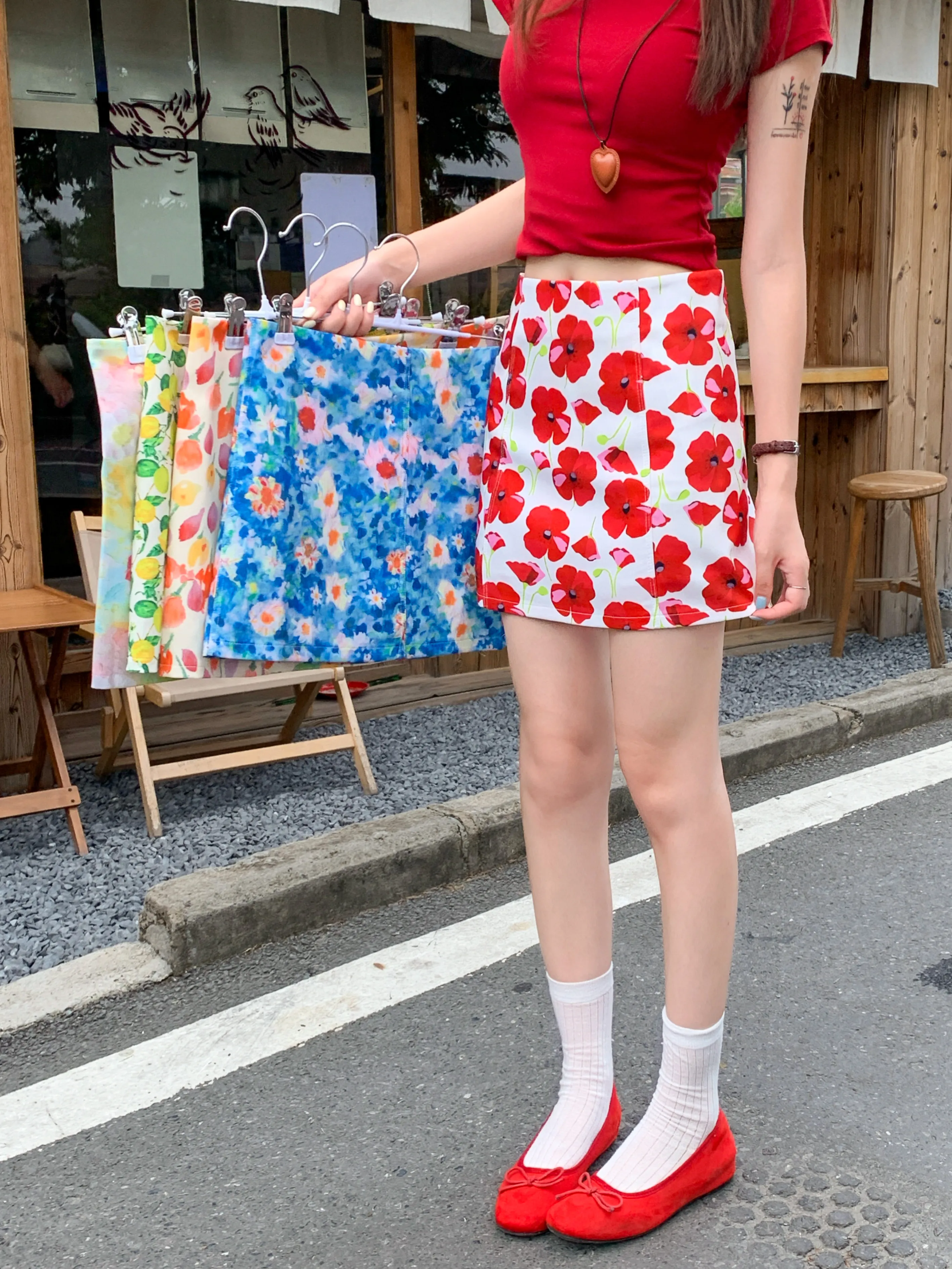 

Summer new high waisted Korean style spicy girl anti glare oil painting print wrapper hip skirt for women