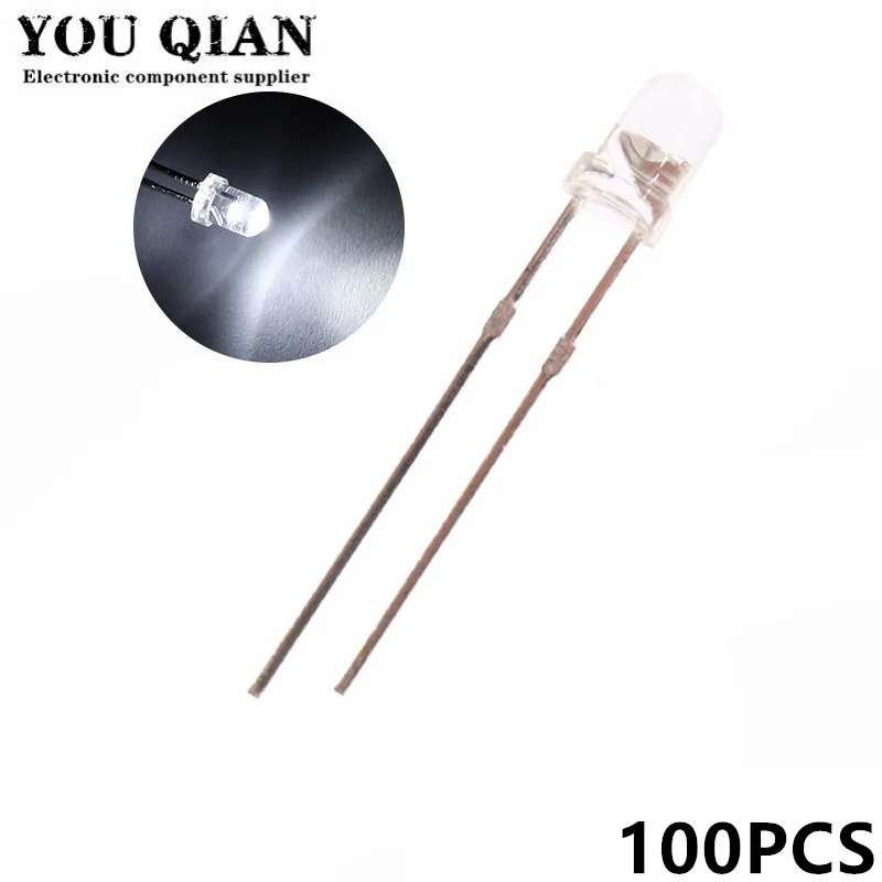 100pcs F3 Ultra Bright 3MM Round Diffused Green/Yellow/Blue/White/Red LED Light Lamp Emitting Diode Dides Kit