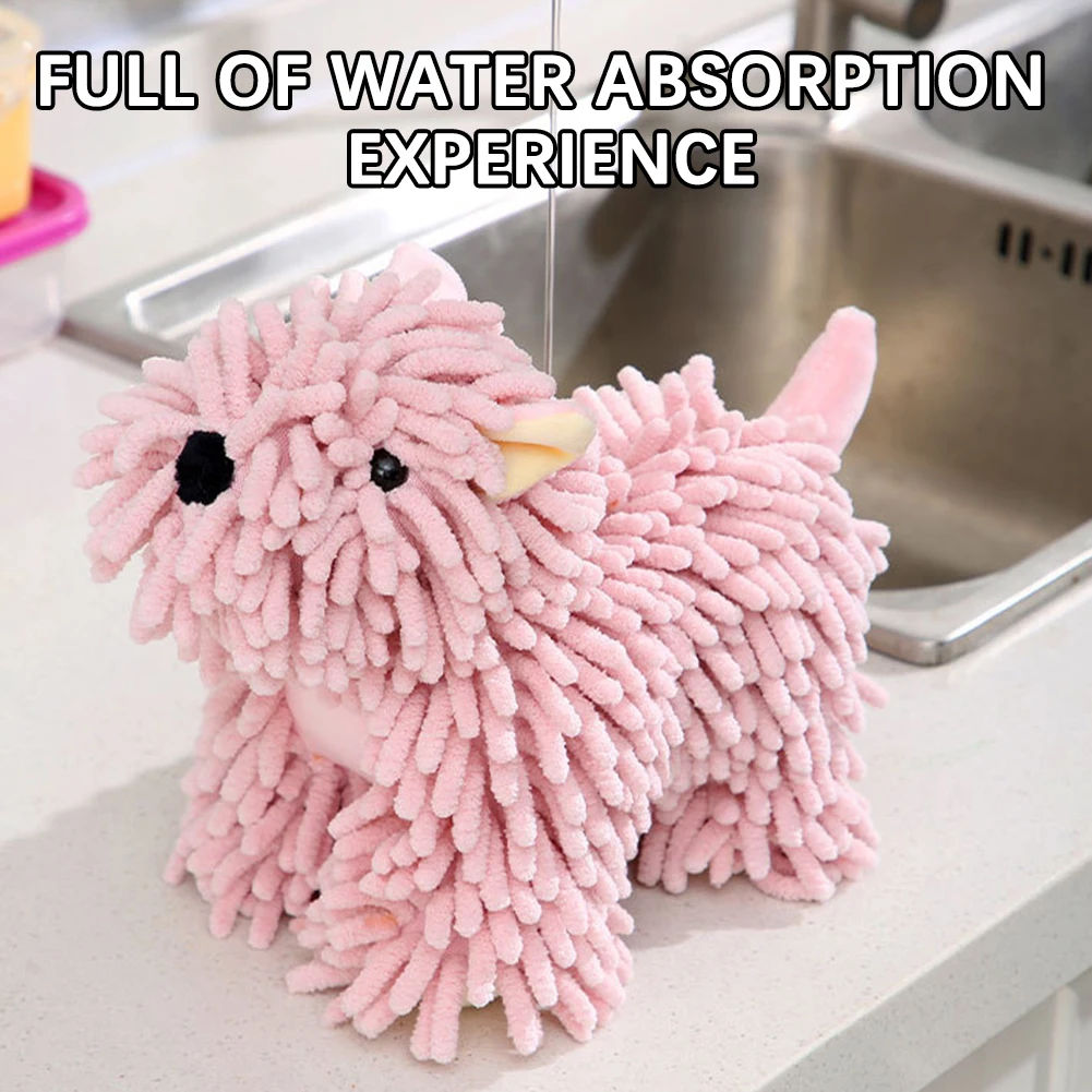 Cute Puppy Shaped Handkerchief Chenille Hand Towel Bathroom Soft Plush Chenille Quick-Drying Towel For Kitchen Bathroom Vanity