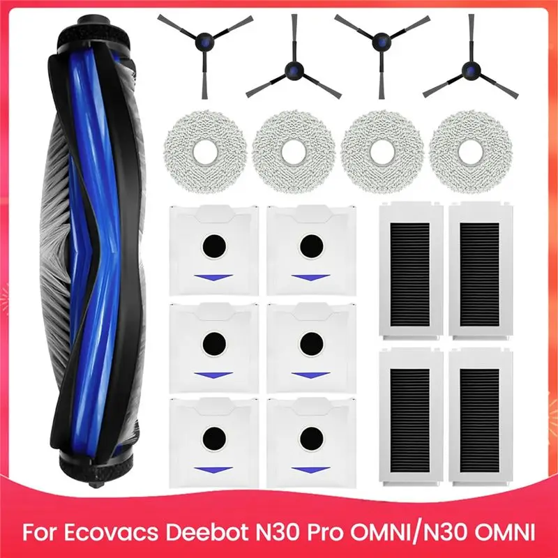 

Запчасти BOFO для робота-пылесоса Ecovacs Deebot N30 Pro OMNI/N30 OMNI: основная и боковые щетки, HEPA-фильтры, салфетки для влажной уборки, мешки для сбора пыли