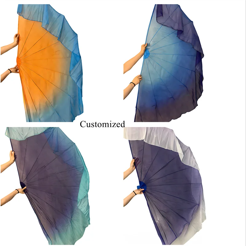 85cm Soft Big Dance Fan Chiffon Foldable Fishbone Flowy Dancer Props Bellydance Worship Opening Dance Chinese Folk National Show