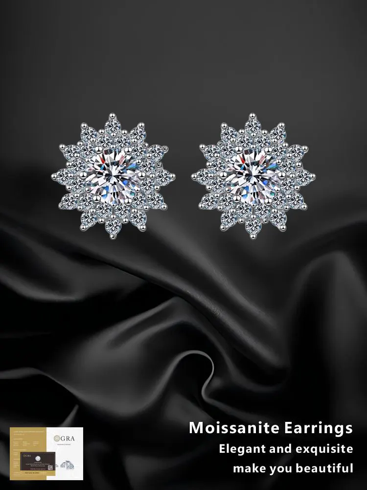 

Moissanite 925 Sterling Silver Earrings with Gra Certificate Round Fancy for Light Luxury and Fashionable Jewelry