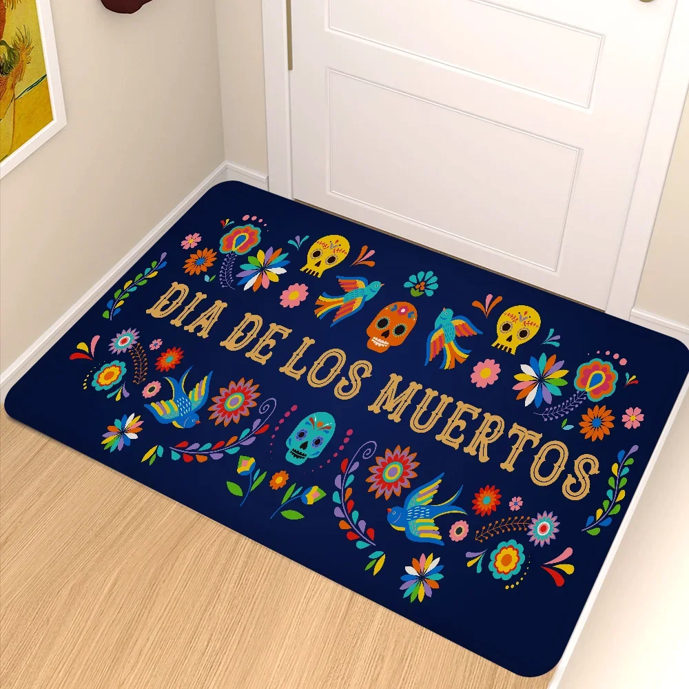 Mexican Day of The Dead Sugar Skull Holiday Party Bedroom Balcony Non-Slip Floor Mat Suitable for Living Room Entrance Door Mat