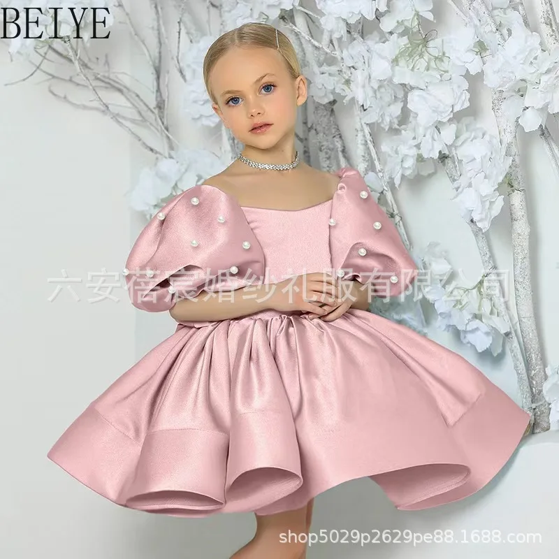 

Kids Princess Party Dress Children's Clothing Summer Solid Color Flower Girl Little Host Costume Girl Evening Dresses for Girls