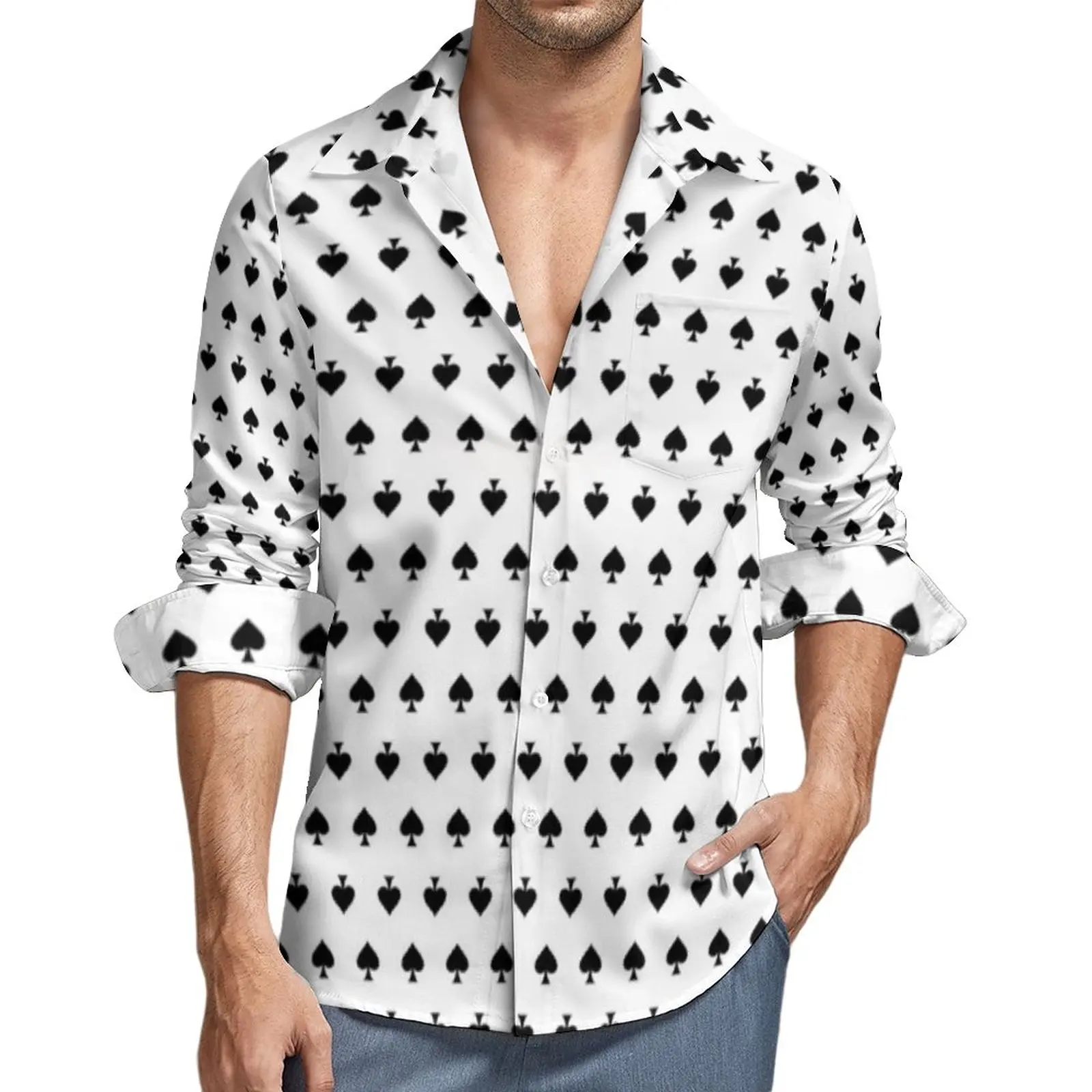 Playing Poker Shirt Spades Card Suits Casual Shirts Long Sleeve Printed Funny Blouses Autumn Trendy Oversized Top