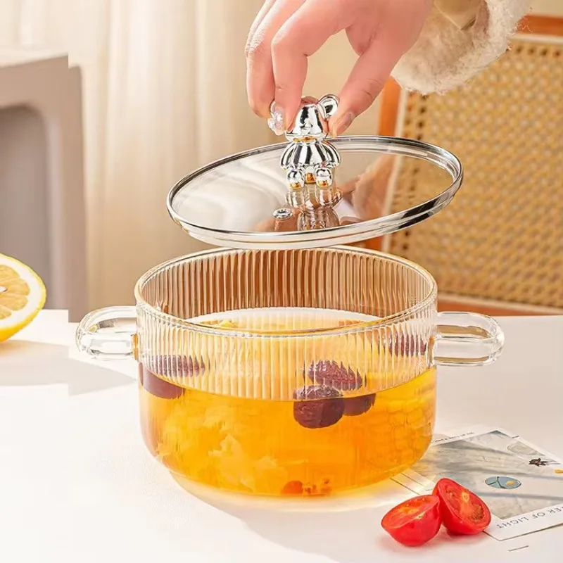 Glass Saucepan with Lid Range Pyrex Cooking Pot Clear Glass