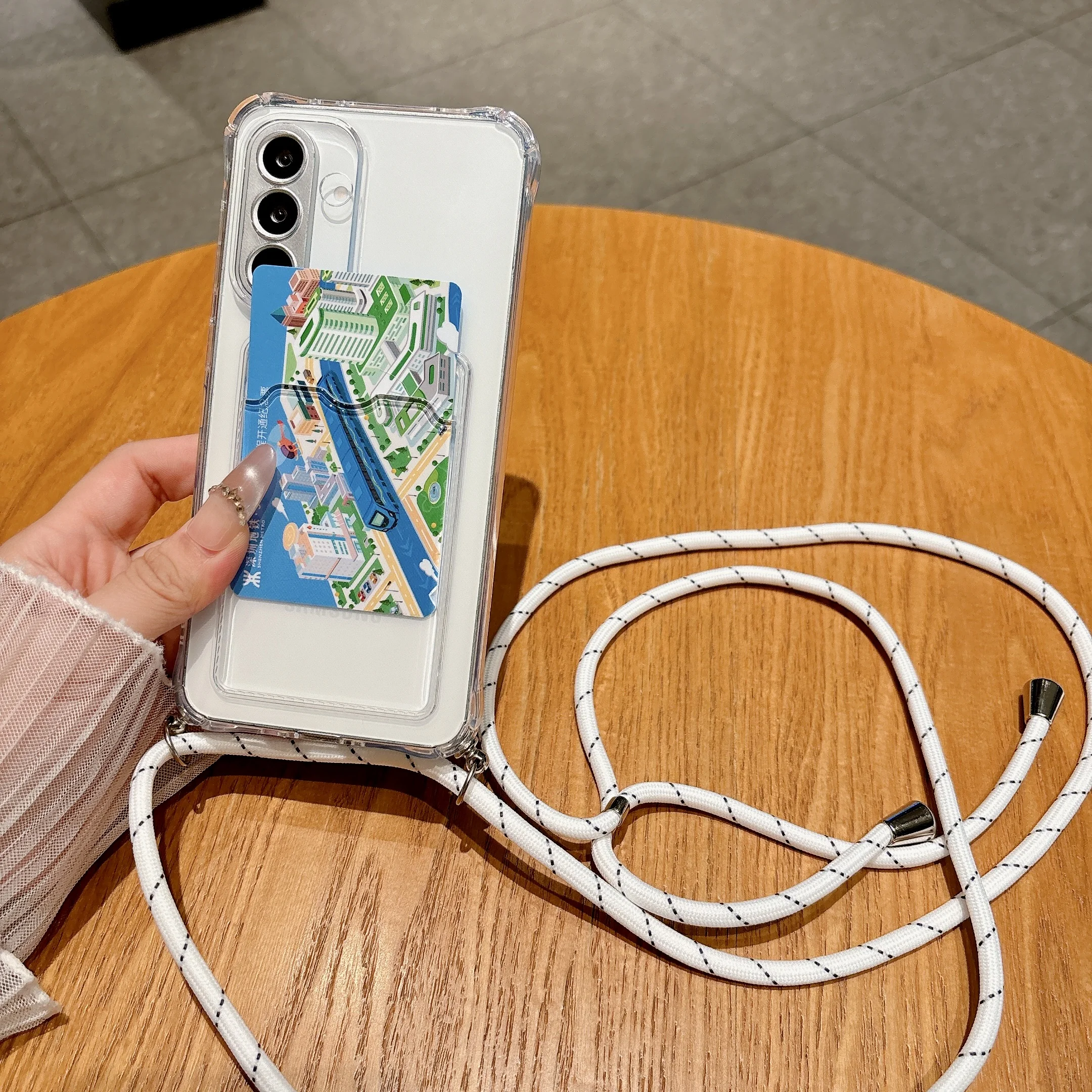 Transparent With Card Slot Phone Case For Samsung Galaxy S26 S25 Edge S24 S23 S22 S21 S20 Plus FE 2022 5G Lanyard Non-Slip Cover view 3