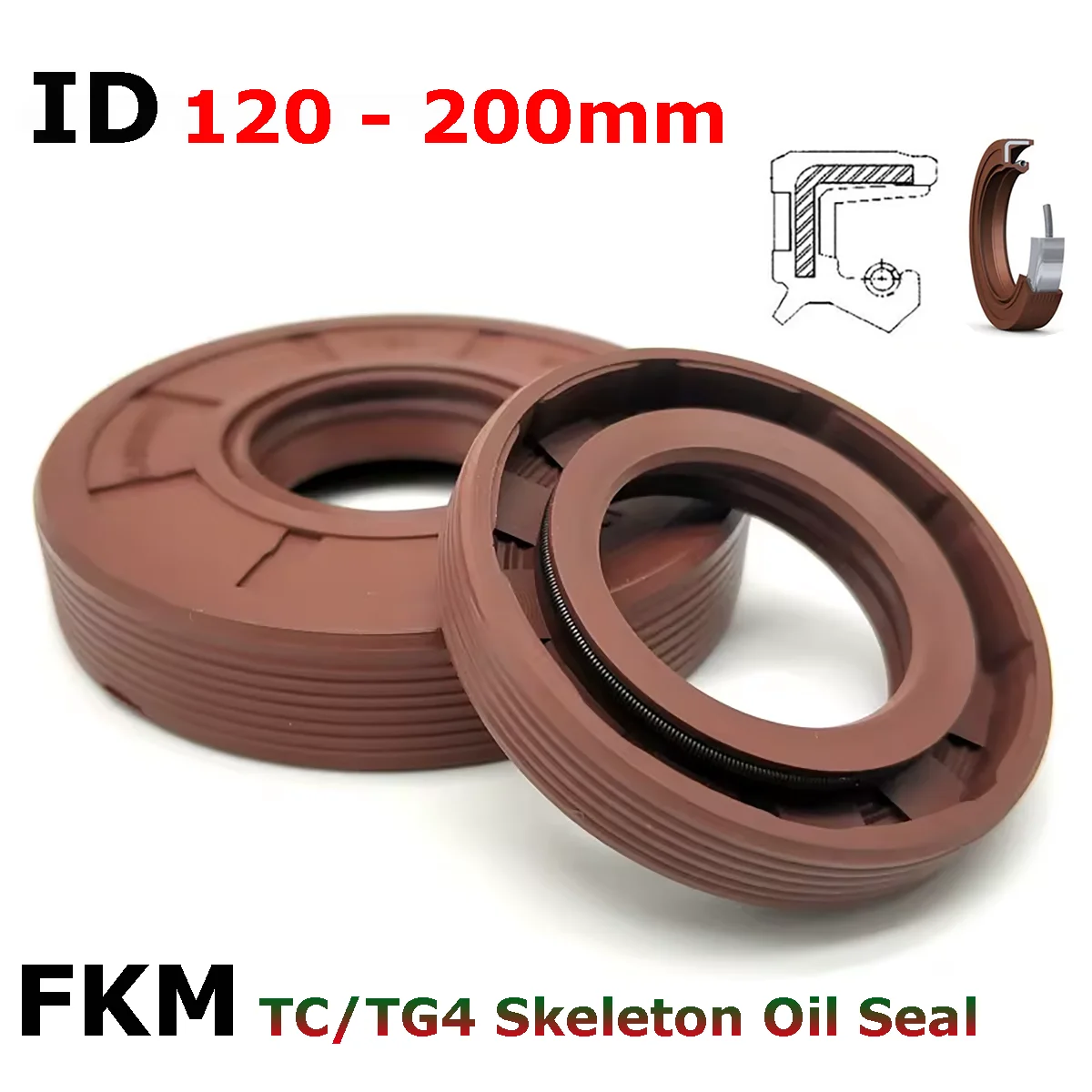 

ID 120/125/130/135/140/145~200mm FKM TC/FB/TG4 Skeleton Oil Seal Rings Fluoro Rubber Double Lip Seal Gasket For Rotation Shaft
