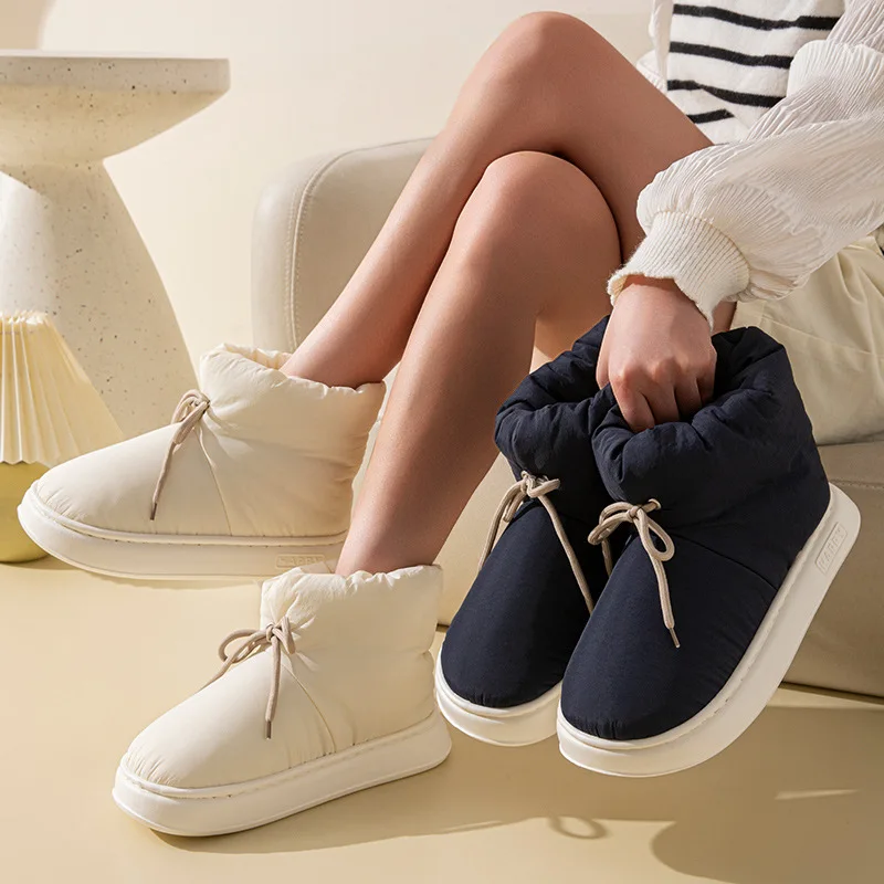 Couple Chunky Women Snow Boots Warm Down Winter 2025 Waterproof Female Ankle Boot with Fur Non-slip Comfortable Mom Cotton Shoes