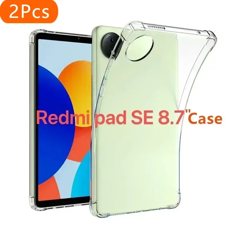 

2Pcs Fashion Transparent Tablet Case for Xiaomi Redmi Pad SE 8.7 Inch 2024 Silicone Airbag Anti-fall Shockproof Protect Back Cov