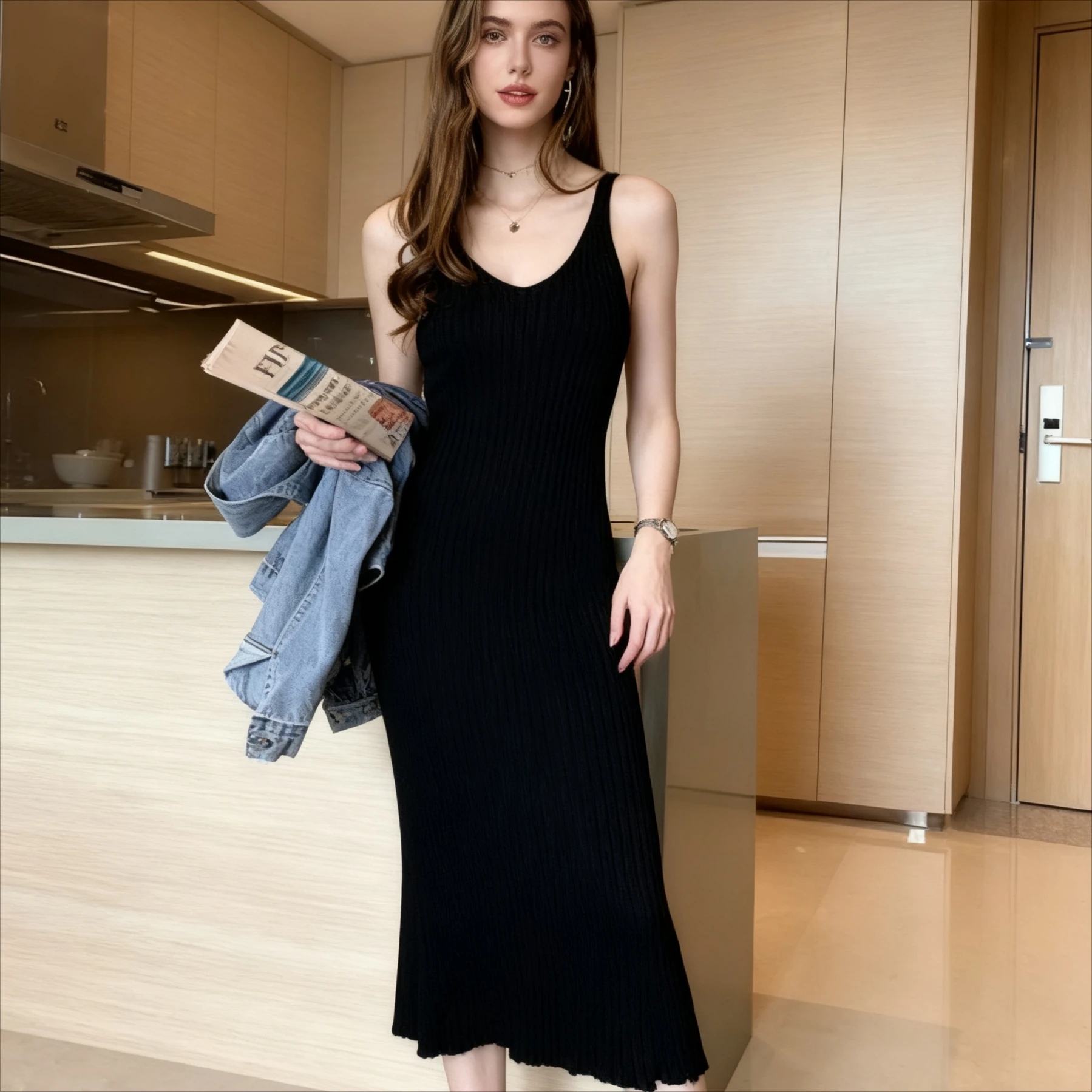 فستان نسائي أنيق جديد للخريف متعدد الألوان ورقبة على شكل حرف v مضلع بدون أكمام فستان كامي ميدي، مثير بقصة ضيقة، قماش متماسك ناعم #6