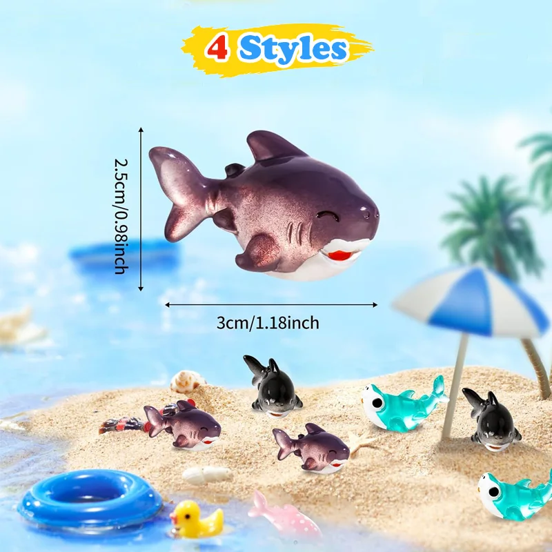4/8 Pcs Mini Resin Ocean Animals Miniatures, Shark Figurines for Micro Landscape Fish Tank Decoration, DIY Fairy Garden Ornament