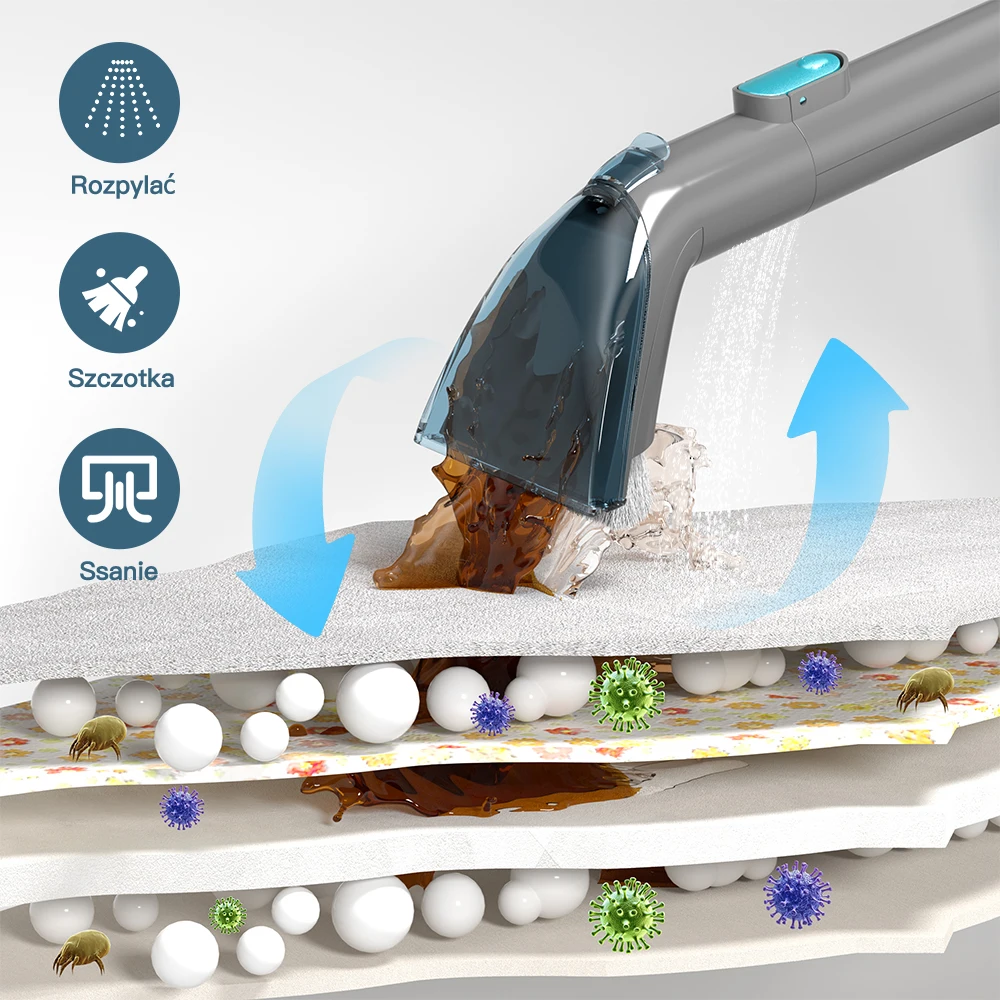 PrettyCare Cordless Fabric Vacuum Cleaner PC808 Carpet Vacuum Cleaner 15Kpa 1.4m Hose Portable Spot Cleaner with 1.7L Water Tank