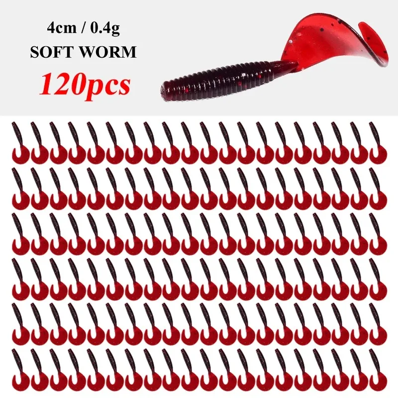 ILURE 120Pcs Fishing Soft Lure 4cm0.4g Artificial Silicone Bait  Worm Swimbait Sea Fishing Bass Carp Trout Wobblers Tackle