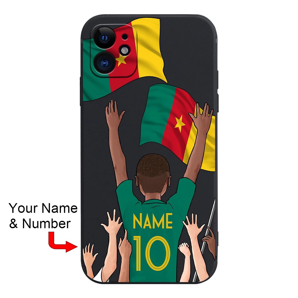 Costom Cameroon Flag Football Soccer Jersey Cover Case for iPhone 15 14 Pro Max 13 12 11 Mini X XS XR 7 8 6S Plus SE