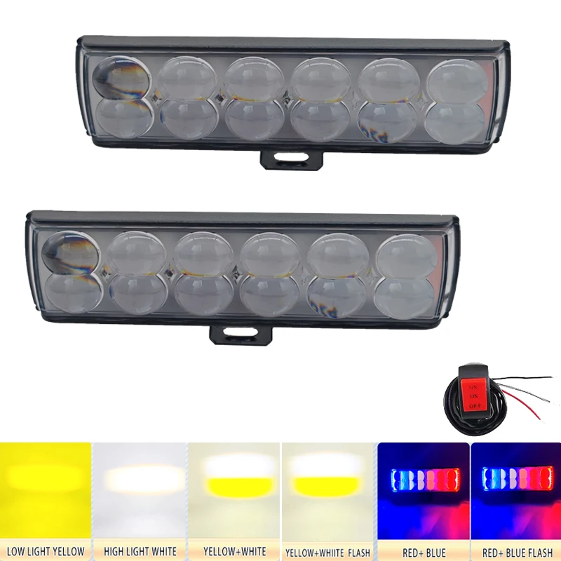 Luzes de neblina auxiliares para motocicleta, luzes de condução âmbar branco com led drl colorido, holofote de trabalho offroad para caminhão, suv, atv 12v