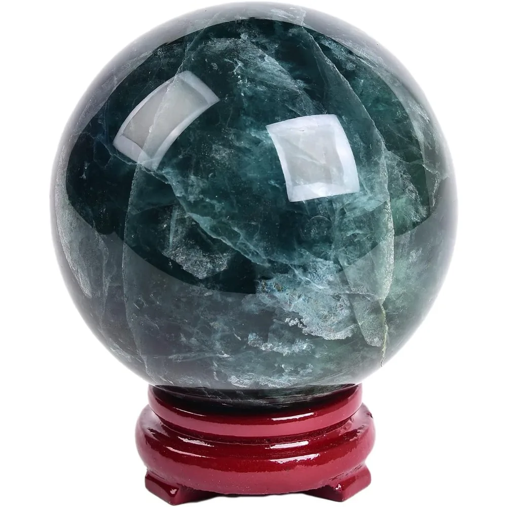 

Big Green Fluorite Crystal Ball Sphere Decorative Ball with Wooden Stand for Meditation、Fengshui、Home Decors Healing Crystal