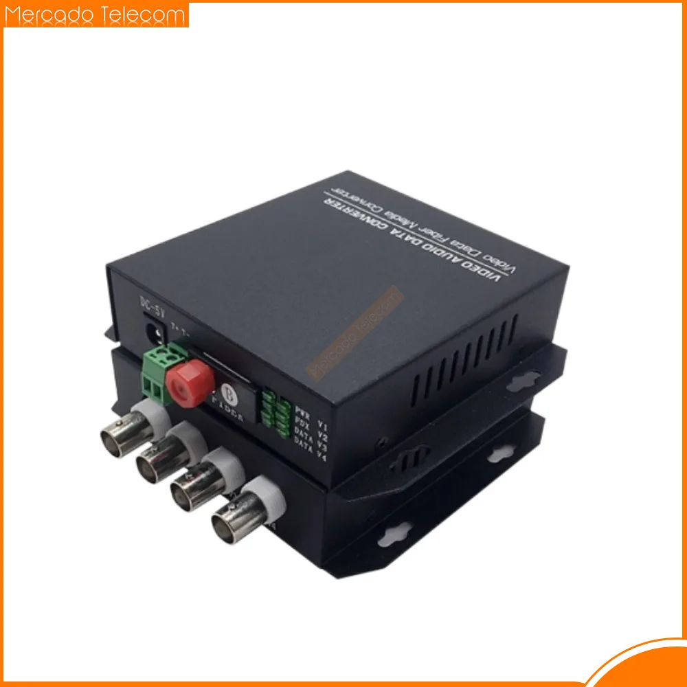 1Pair 4 Channel Video Audio Data Fiber Optic Media Converter Transmitter & Receiver Single Mode Single Fiber 20KM FC Port
