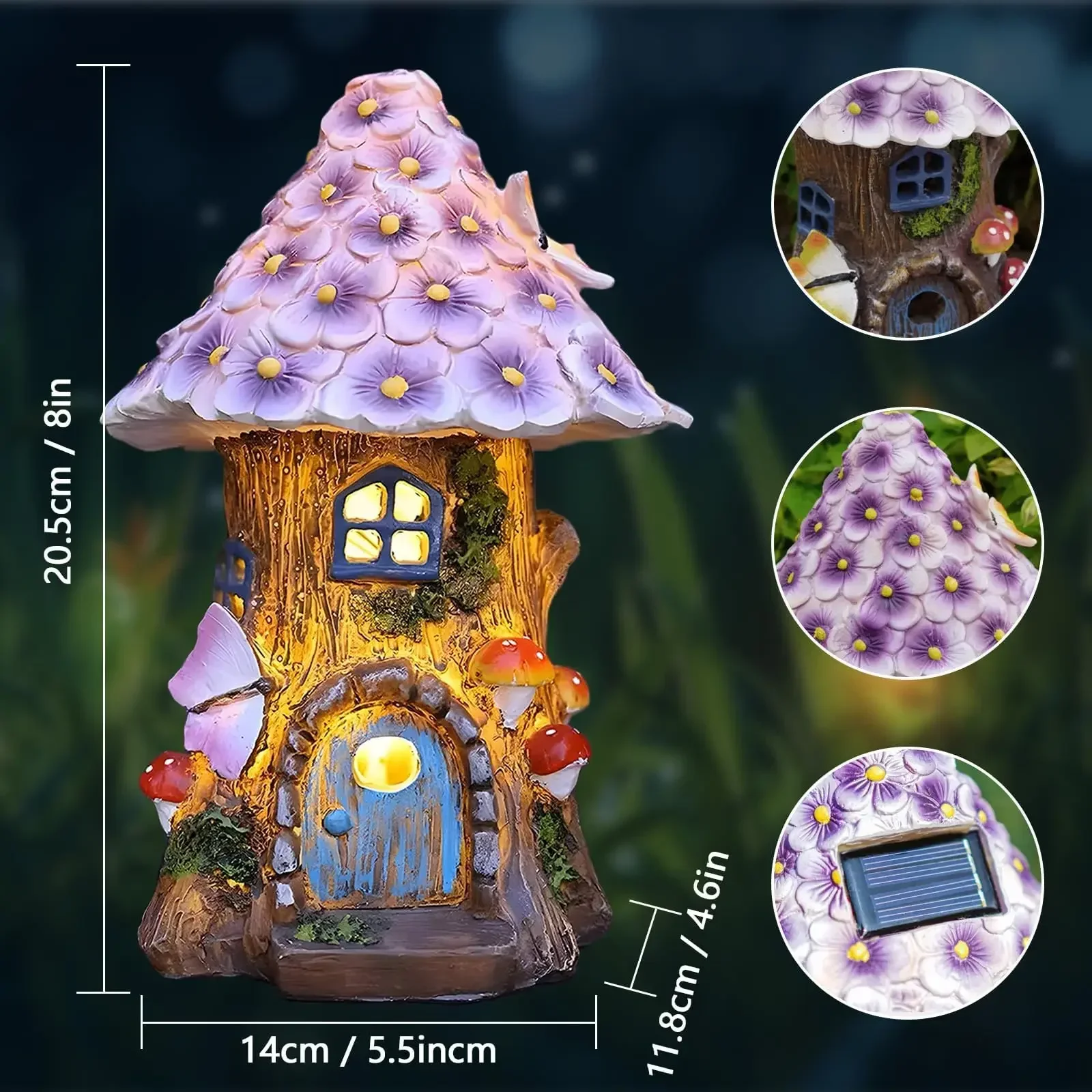 Fairy Garden House Solar Outdoor Statue, Light Up Mushroom Lawn Figurines Decorations for Yard, Fairies for Miniature House