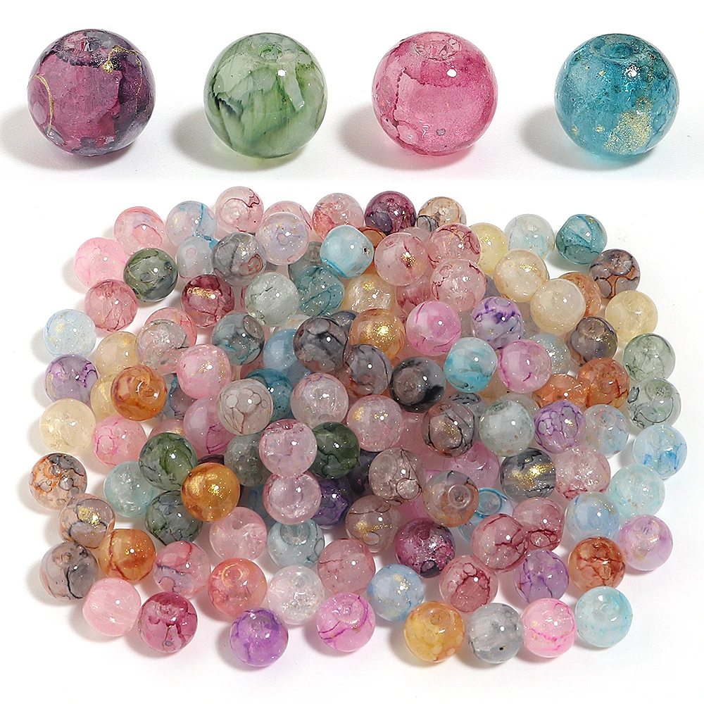 50 Stück/Lot 8mm Rissglas-Blumenperlen, farbige glänzende lose runde Zwischenperlen für DIY-Modearmbänder, Ohrringe, Anhänger, Großhandel – Detail 5