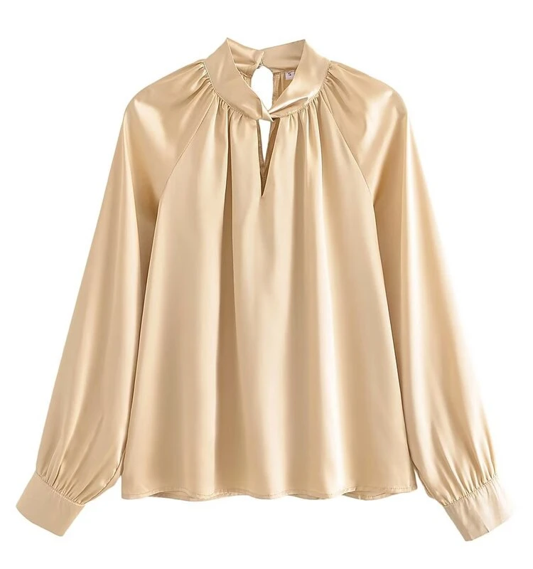 

Fall 2023 Women's Faion Long Sve Satin Feel Versatile Top Ele Straight Cut French Sle irt Quali New Arrival