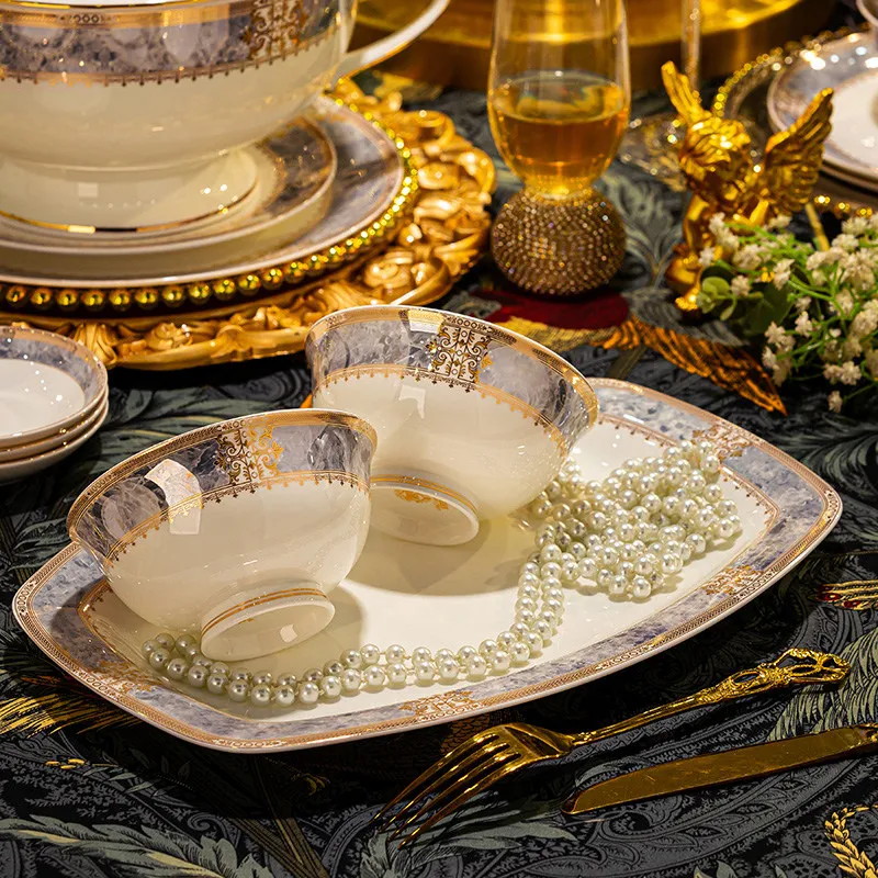 High-end tableware sets, dishes and chopsticks for household use, Jingdezhen bone china high temperature bowls
